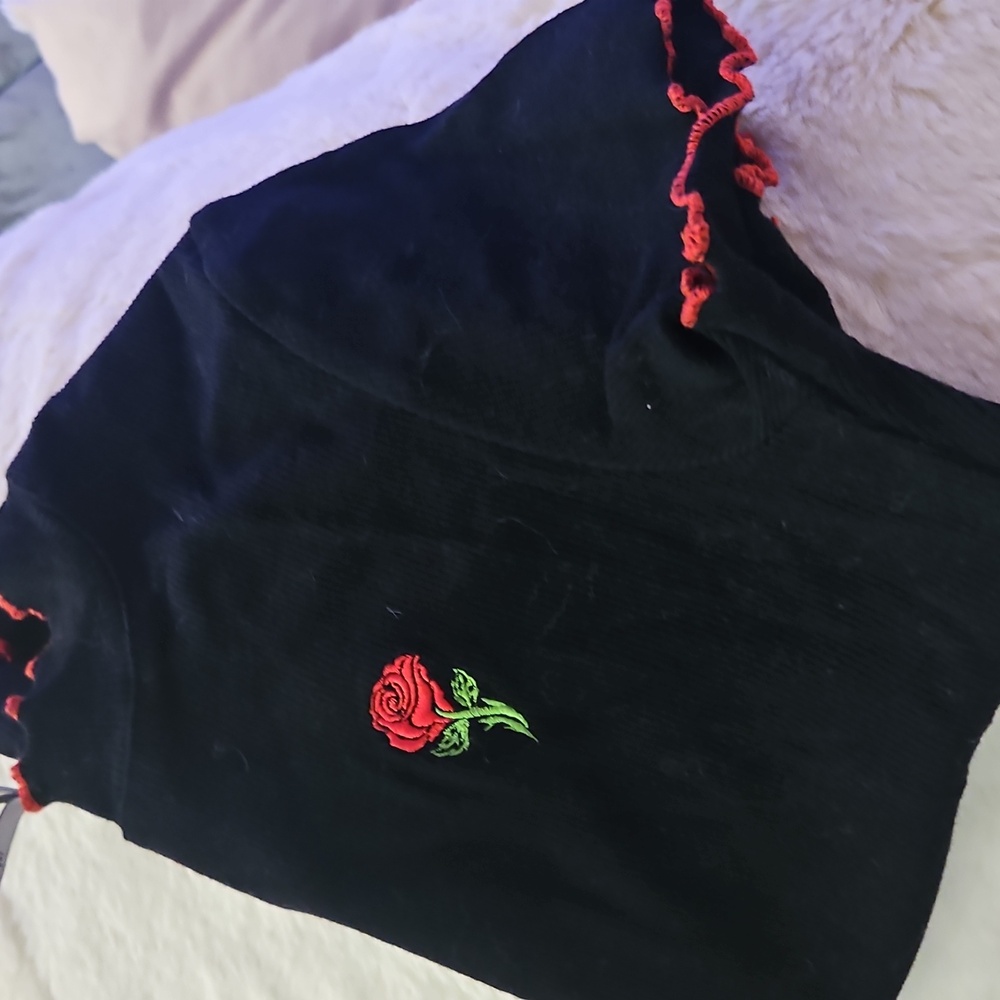 Black Sweater with Red Rose Embroidery